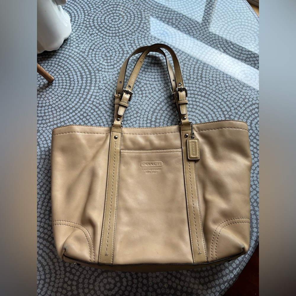 Coach Beige Leather Tote Bag